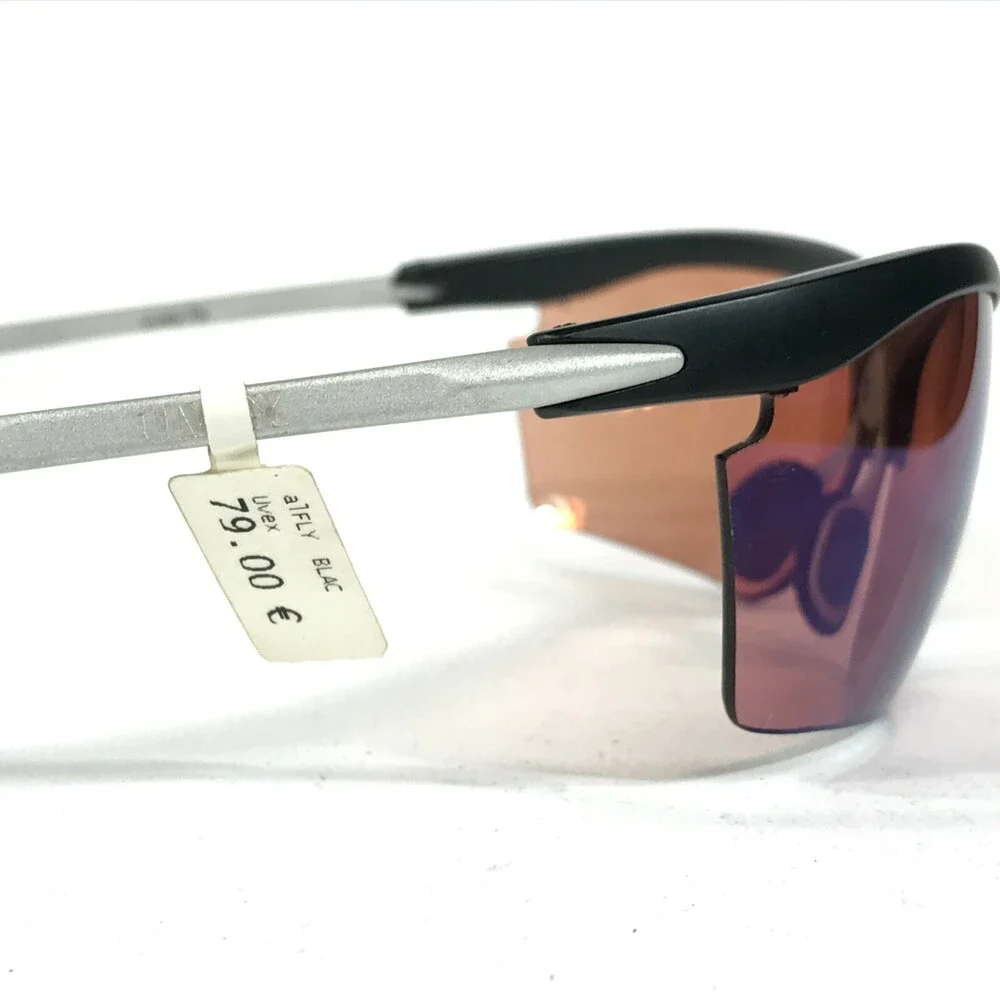 Uvex Fly Sunglasses Matte Black Gray Wrap Frames with Pink Lenses 69-15-135